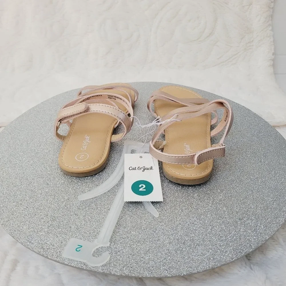 Cat & Jack Strappy Sandals Rose Gold Little Girls Size 2 New